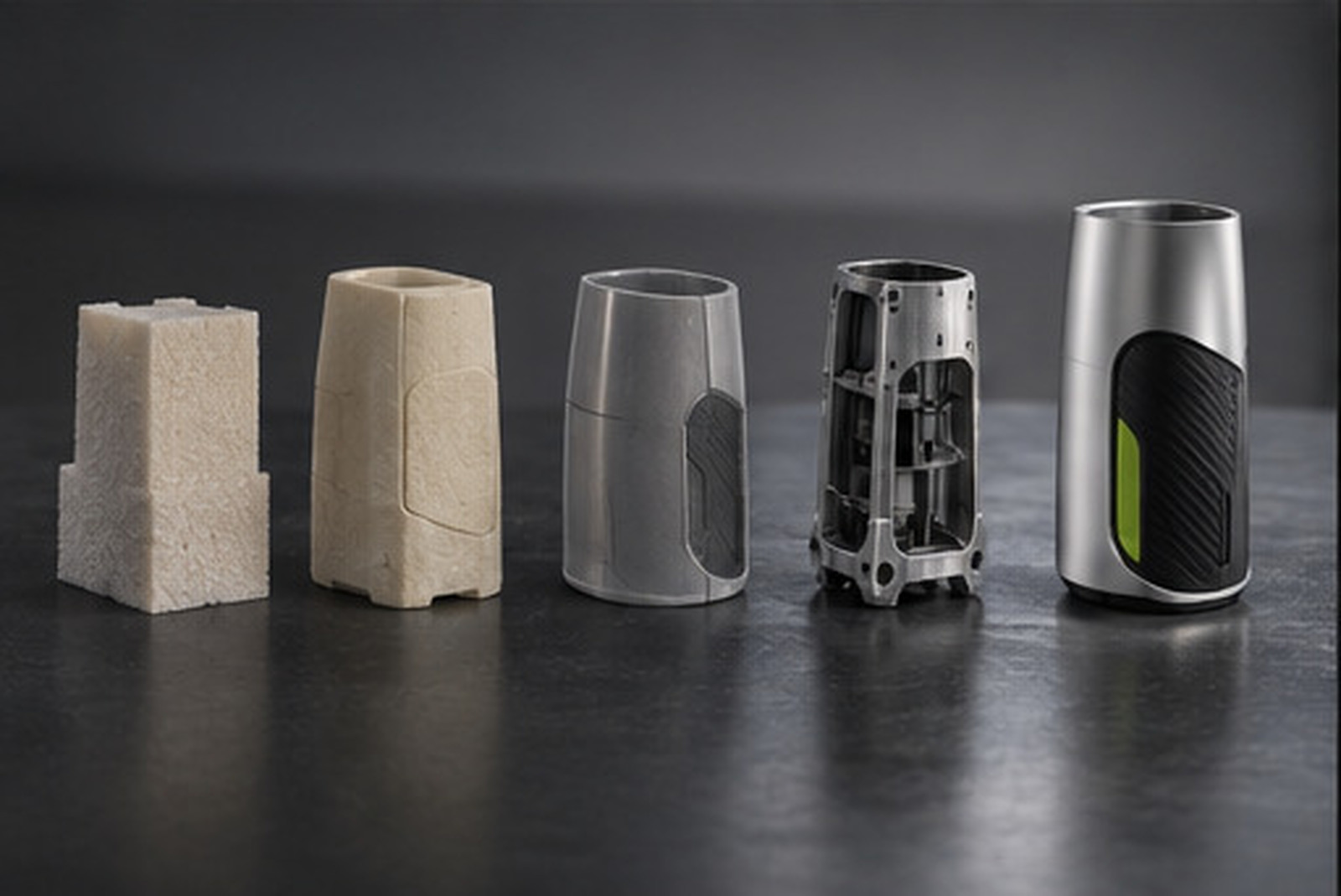A product progressing from early prototype to finished engineered design